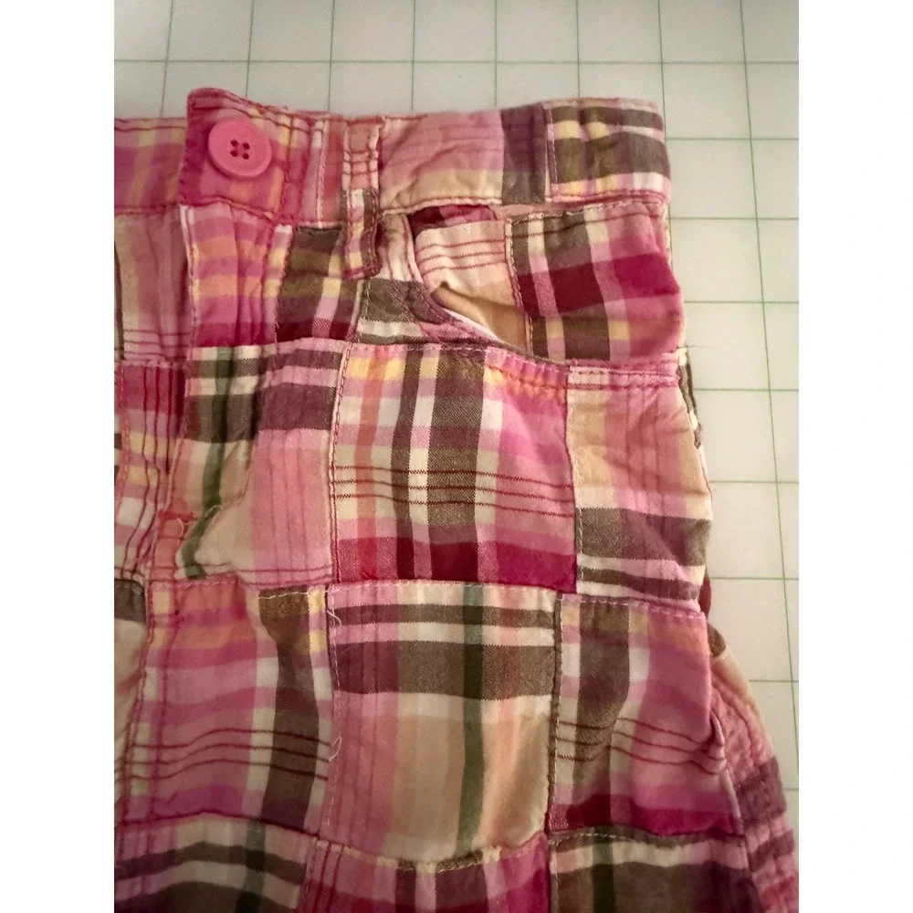Y2K Girls Gap Pink Patchwork Skirt Adjustable Cotton Denim Plaid 4T Cottagecore